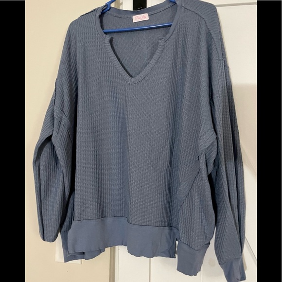 Pink Lily Tops - Pink Lily Blue V-Neck Tunic